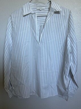 Vince White Shirt with Thin Navy Pinstripes